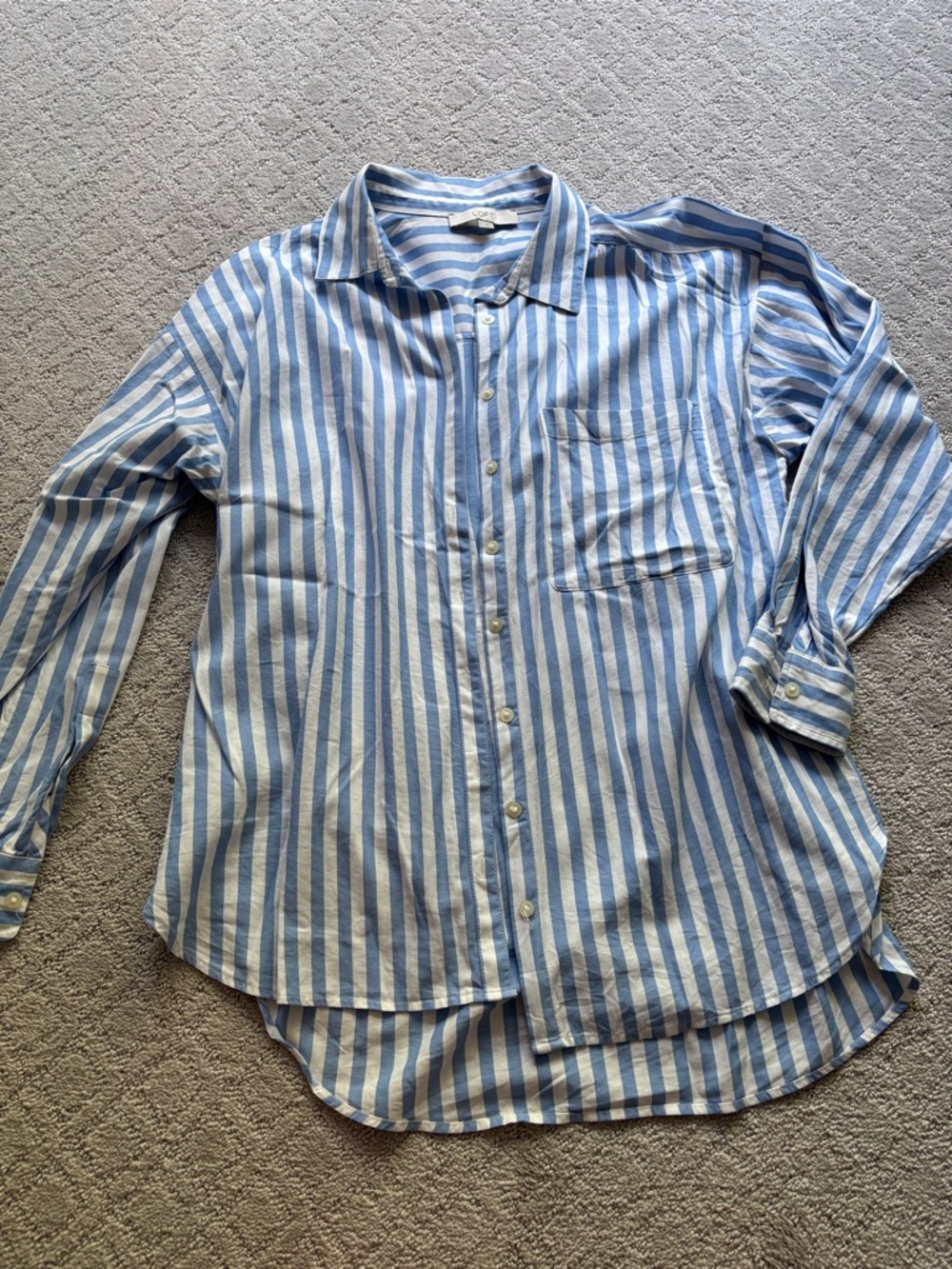 Loft Blue & White Vertical Stripe Casual Button-Down Shirt